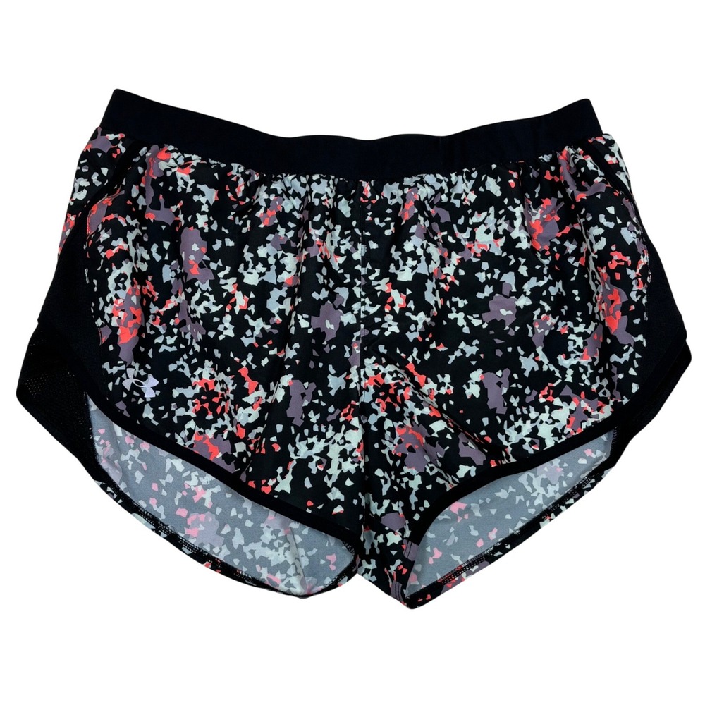 Under Armour Womens XL HeatGear Running Shorts Black Abstract Print 3.5" Inseam